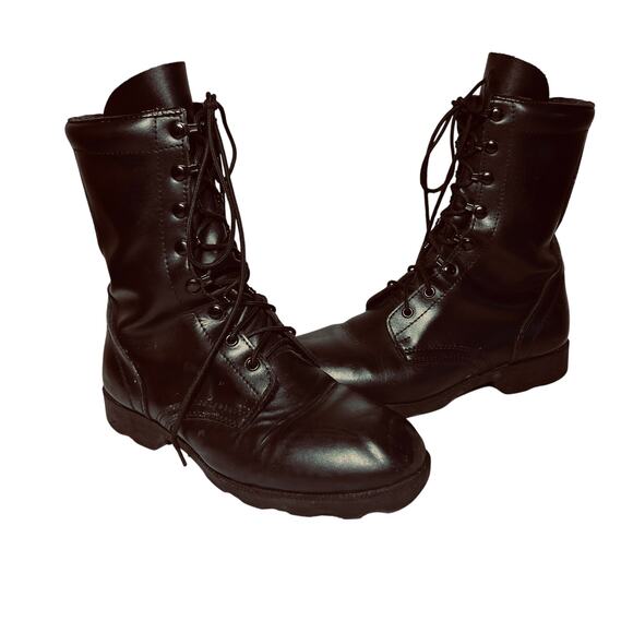 Unbranded Boots Military Combat Black Leather Lace Up Grunge Gothic Work 9.5 - Picture 1 of 10